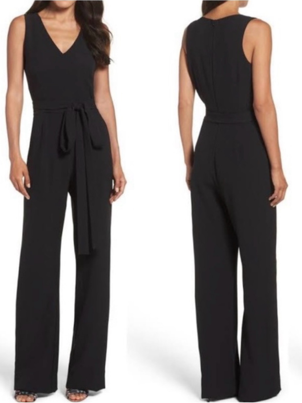 Vince Camuto S V-Neck Wide-Leg Jumpsuit with Waist Tie